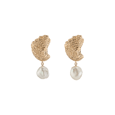 Shop Aurate New York X Kerry: Venus Organic Pearl Gold Earring Large In Yellow