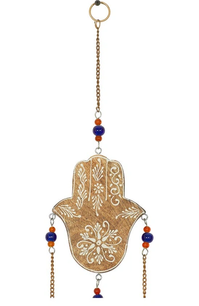 Shop Ginger Birch Studio Brown Mango Wood Handmade Hamsa Buddha Windchime With Glass Beads & Cone Bells