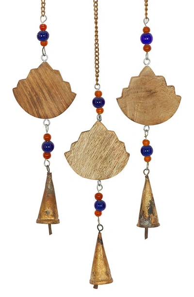 GINGER BIRCH STUDIO GINGER BIRCH STUDIO BROWN MANGO WOOD HANDMADE HAMSA BUDDHA WINDCHIME WITH GLASS BEADS & CONE BELLS 
