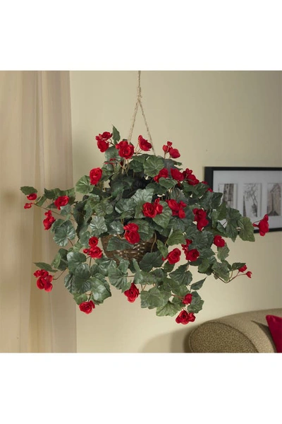 Shop Nearly Natural Begonia Hanging Basket In Red