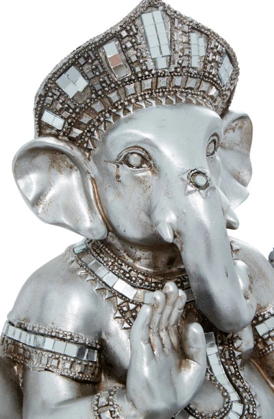 Shop Vivian Lune Home Silvertone Polystone Meditating Ganesh Sculpture With Engraved Carvings And Relief Detailing