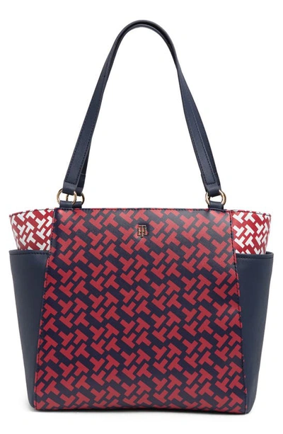 Tommy Hilfiger Beth Ii Logo Print Tote Bag In Navy/ Red Multi | ModeSens