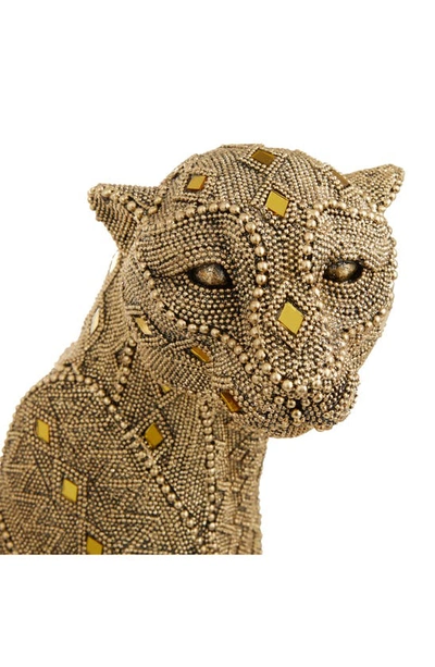 Shop Cosmo By Cosmopolitan Goldtone Polystone Glam Leopard Sculpture With Diamond Shaped Mirrored Accent