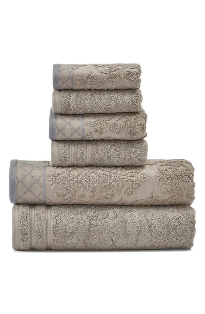 Modern Threads Embellished Border Damask Jacquard Towel 6-piece Set In Taupe