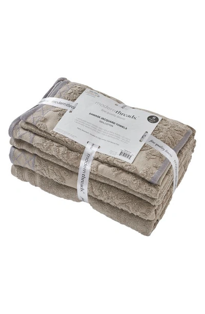 Modern Threads Embellished Border Damask Jacquard Towel 6-piece Set In Taupe