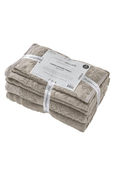 Modern Threads Embellished Border Damask Jacquard Towel 6-piece Set In Grey