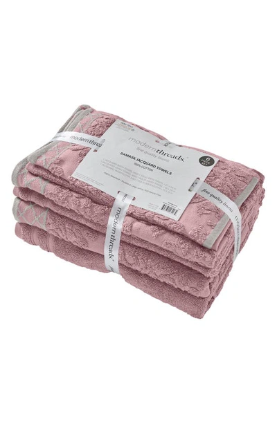 Modern Threads Embellished Border Damask Jacquard Towel 6-piece Set In Plum