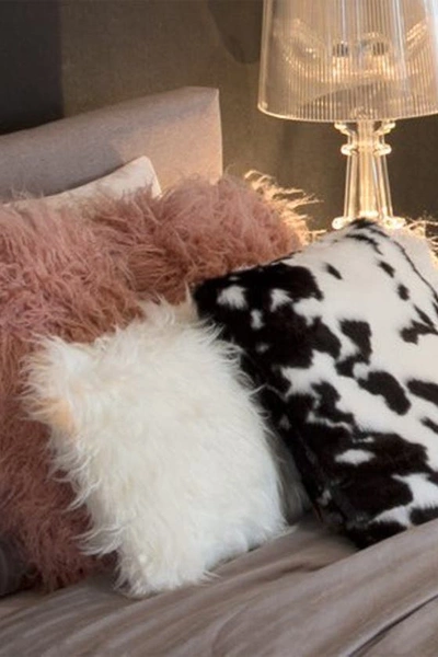 Shop Luxe Belton Faux Fur Pillow In Black White