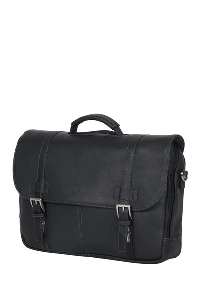 Shop Reaction Kenneth Cole Double Gusset Flapover Colombian Leather Laptop Bag In Black