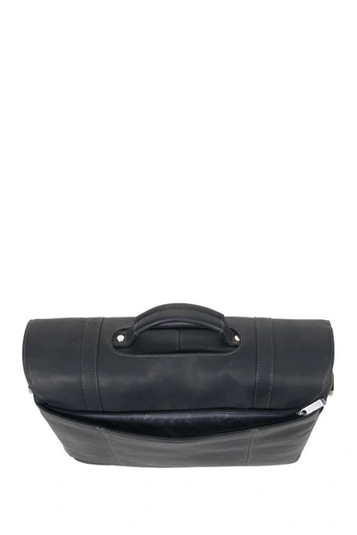 Shop Reaction Kenneth Cole Double Gusset Flapover Colombian Leather Laptop Bag In Black