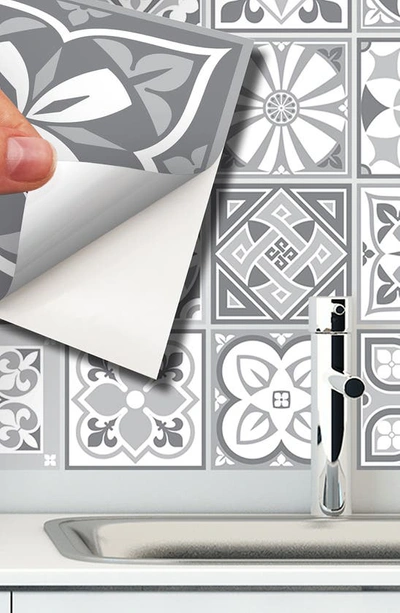 Walplus Purbeck Stone 72-piece Tile Sticker Set In White/ Grey