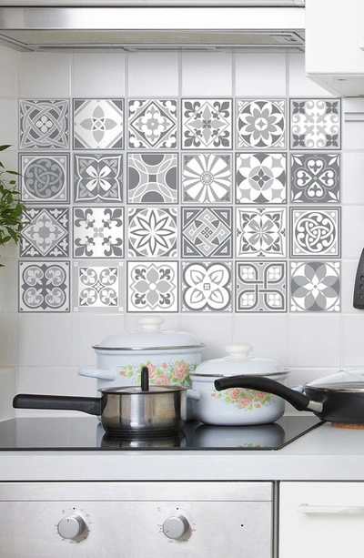 Walplus Purbeck Stone 72-piece Tile Sticker Set In White/ Grey