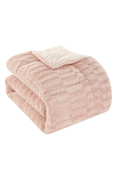 Shop Chic Pales Faux Rabbit Fur Comforter Set In Blush