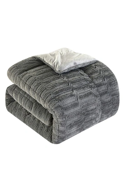 Shop Chic Pales Faux Rabbit Fur Comforter Set In Grey