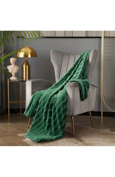 Shop Chic Liannah Clip Jacquard Flannel Throw Blanket In Green