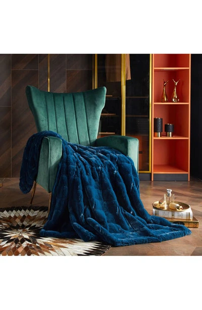 Shop Chic Clarene Jacquard Faux Rabbit Fur Throw Blanket In Blue