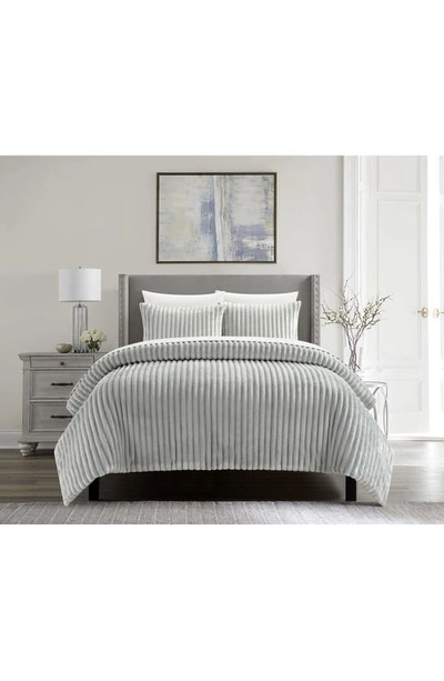 Shop Chic Fergus Channle Quilted Faux Fur Comforter Set In Grey
