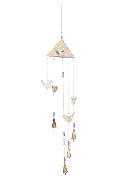 Shop Ginger Birch Studio Goldtone Mango Wood Indoor & Outdoor Bird Windchime With Glass Beads & Cone Bells