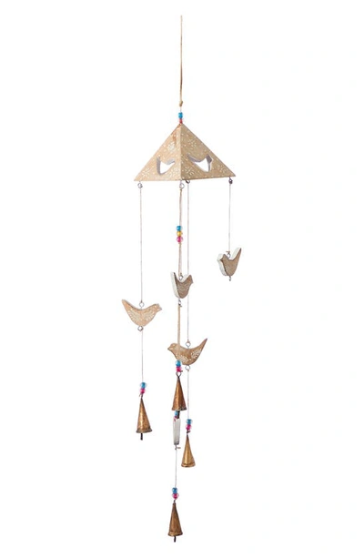 Shop Ginger Birch Studio Goldtone Mango Wood Indoor & Outdoor Bird Windchime With Glass Beads & Cone Bells