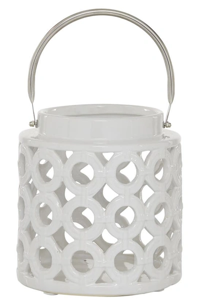 Shop Ginger Birch Studio White Ceramic Circles Pillar Candle Lantern With Cut Out Design