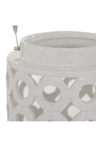 Ginger Birch Studio White Ceramic Circles Pillar Candle Lantern With Cut Out Design In White