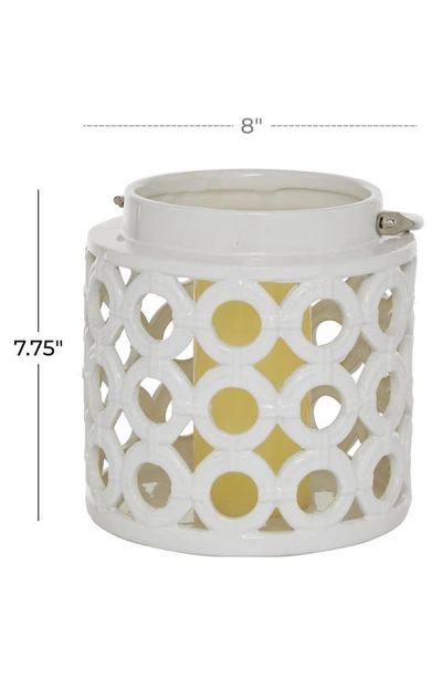 Ginger Birch Studio White Ceramic Circles Pillar Candle Lantern With Cut Out Design In White