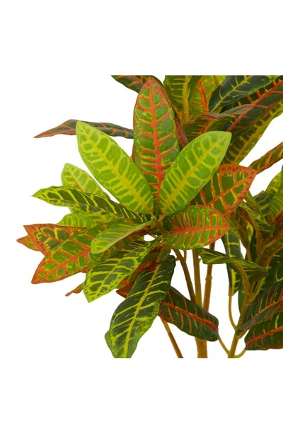 Ginger Birch Studio Green Faux Foliage Crotons Artificial Plant With Floral Patterned Pot In White