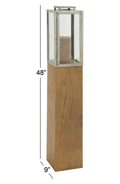 Ginger Birch Studio Brown Mango Wood Handmade Pillar Candle Lantern In Brown