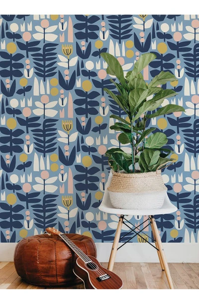 Wallpops A Bit Of Folk Peel & Stick Wallpaper In Blue