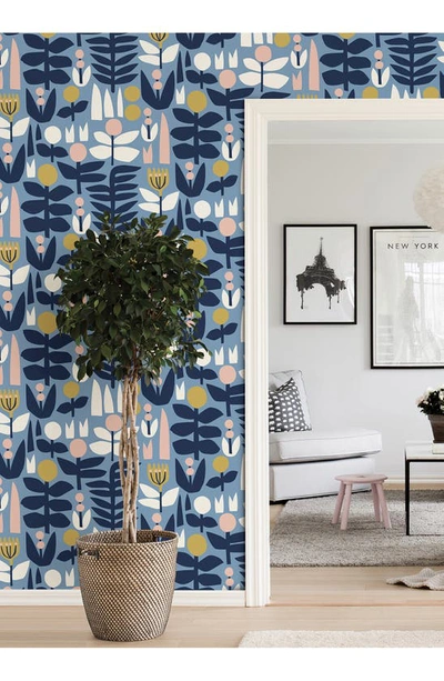 Wallpops A Bit Of Folk Peel & Stick Wallpaper In Blue