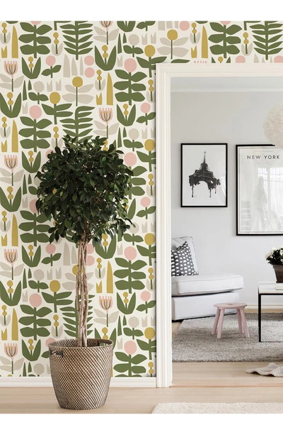 Wallpops A Bit Of Folk Peel & Stick Wallpaper In Green