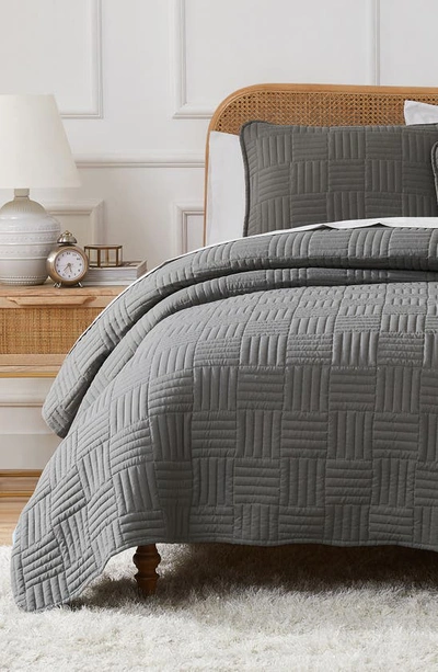 Southshore Fine Linens Grid Oversized Quilt Set In Muted Slate