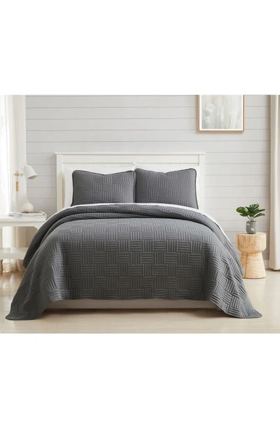 Southshore Fine Linens Grid Oversized Quilt Set In Muted Slate