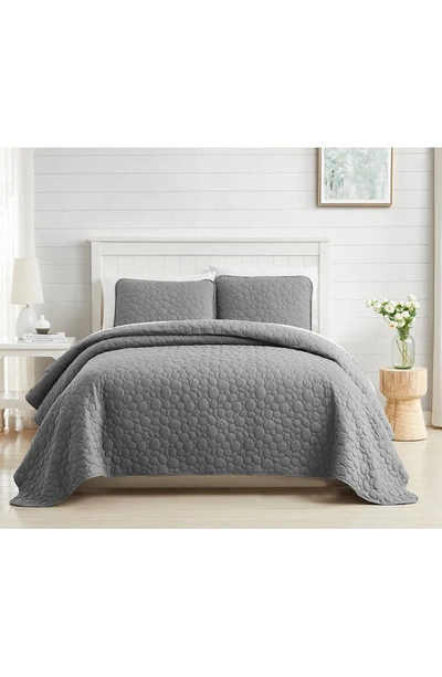 Southshore Fine Linens Pebble Embroidered Microfiber Oversize Quilt Set In Grey