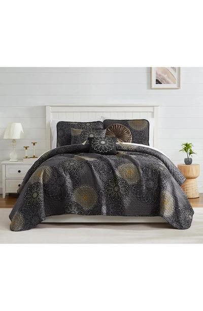 Southshore Fine Linens Midnight Floral Quilt Set In Black