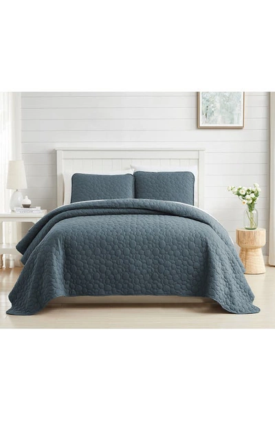 Southshore Fine Linens Pebble Embroidered Microfiber Oversize Quilt Set In Blue Mirage