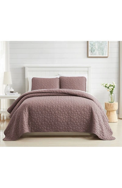 Southshore Fine Linens Pebble Embroidered Microfiber Oversize Quilt Set In Muted Mauve