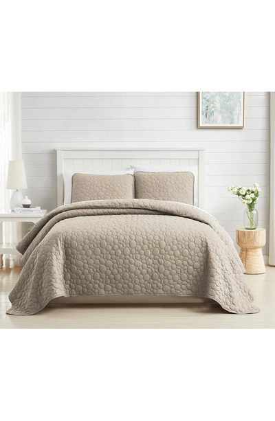 Southshore Fine Linens Pebble Embroidered Microfiber Oversize Quilt Set In Sandy Taupe