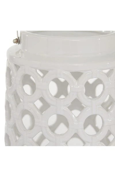 Ginger Birch Studio White Ceramic Circles Pillar Candle Lantern With Cut Out Design In White