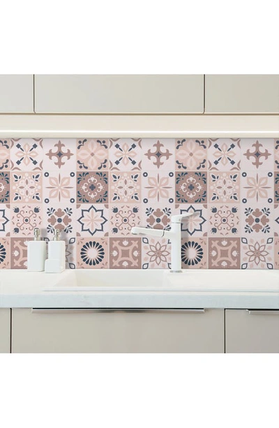 Shop Walplus Menara Pink & Grey 72-piece Tile Sticker Set In Multicolored