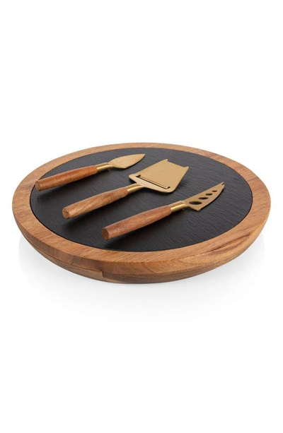 Picnic Time Acacia And Slate Serving Board With Cheese Tools In Black