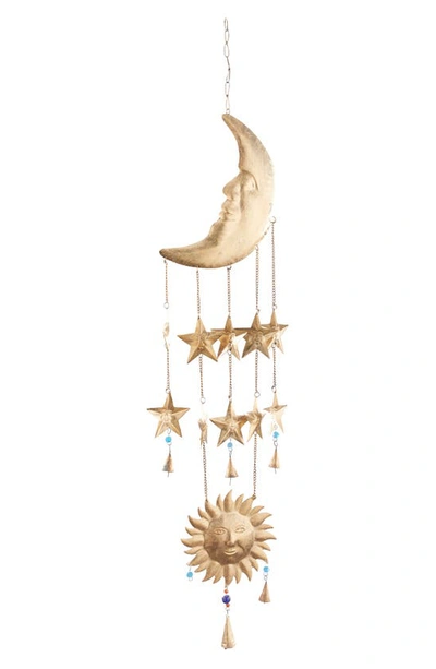 Shop Ginger Birch Studio Goldtone Metal Moon & Sun Windchime With Glass Beads & Cone Bells