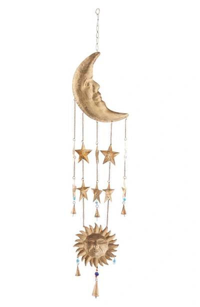 Shop Ginger Birch Studio Goldtone Metal Moon & Sun Windchime With Glass Beads & Cone Bells