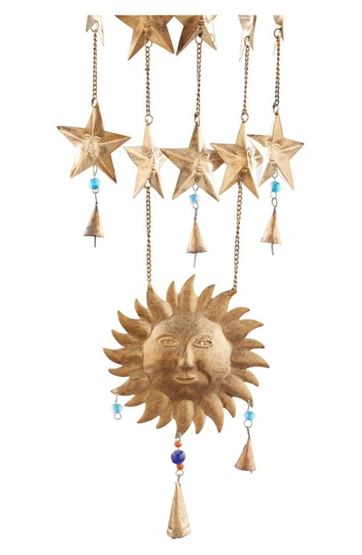 Shop Ginger Birch Studio Goldtone Metal Moon & Sun Windchime With Glass Beads & Cone Bells