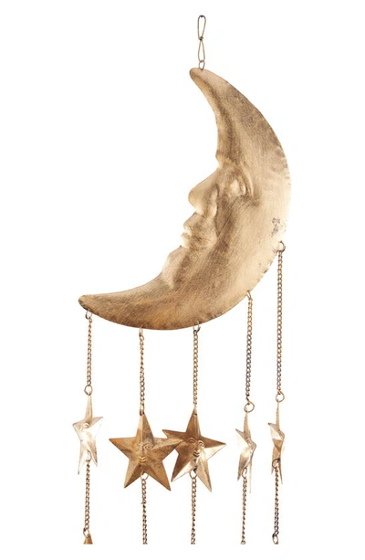 Shop Ginger Birch Studio Goldtone Metal Moon & Sun Windchime With Glass Beads & Cone Bells