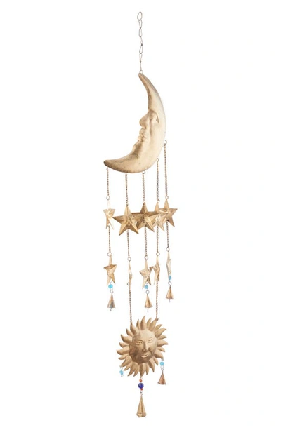 Shop Ginger Birch Studio Goldtone Metal Moon & Sun Windchime With Glass Beads & Cone Bells