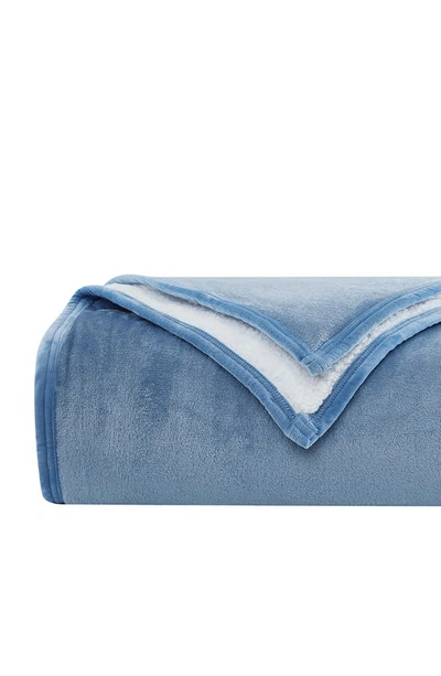 Southshore Fine Linens Faux Shearling Fleece Oversized Reversible Blanket In Blue