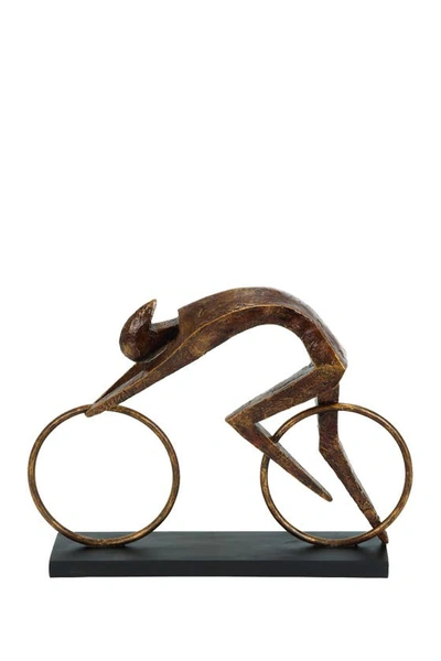 Shop Willow Row Polystone Bicycler Statue In Brown