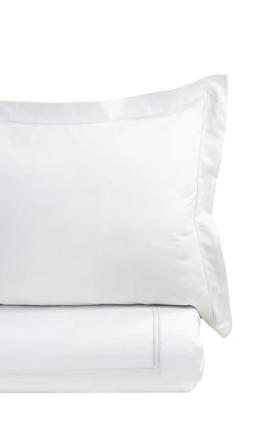 Melange King 600 Thread Count Cotton 2 Stripe Embroidered Duvet Set In White/white