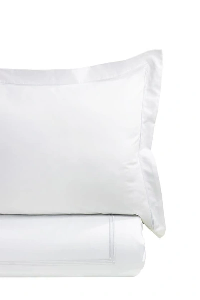 Melange King 600 Thread Count Cotton 2 Stripe Embroidered Duvet Set In White/white